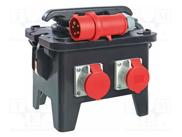 Electric switchboard; 5G2.5mm2; Sockets: 6; rubber; black; 2m; 16A