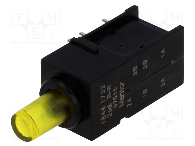 Switch: push-button; Pos: 2; DPDT; 0.5A/60VAC; 0.5A/60VDC; yellow