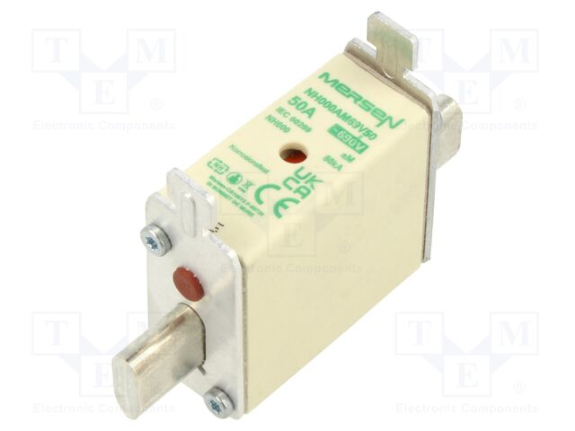 Fuse: fuse; aM; 50A; 690VAC; ceramic,industrial; NH000