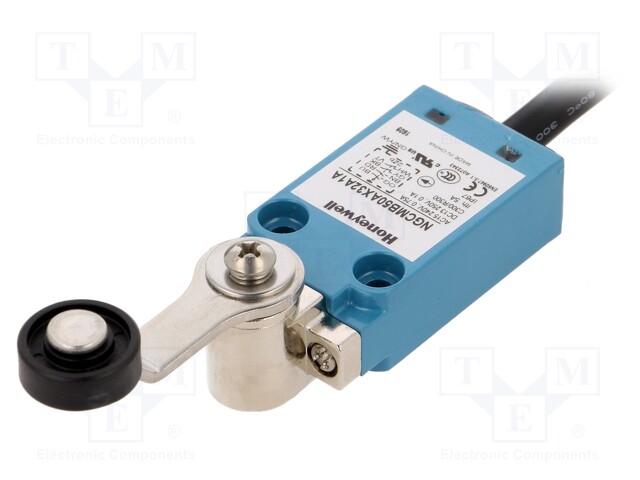 Limit switch; lever R 40mm, plastic roller Ø18mm; 5A; lead 5m