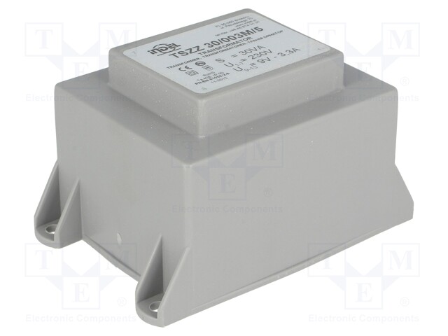Transformer: encapsulated; 30VA; 230VAC; 9V; 3.33A; Mounting: PCB