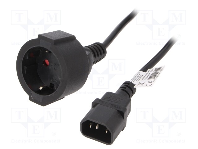 Cable; CEE 7/3 (F) socket,IEC C14 male; 1m; black; PVC; 3G0,75mm2
