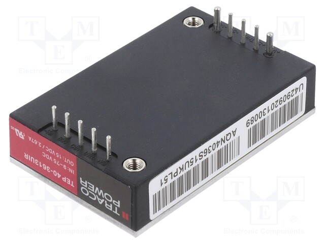 Converter: DC/DC; 40W; Uin: 9÷75V; 15VDC; Iout: 2.67A; Quarter Brick