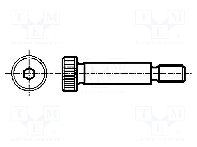 Shoulder screw; Mat: steel; Thread len: 7mm; Thread: M3; Cut: imbus