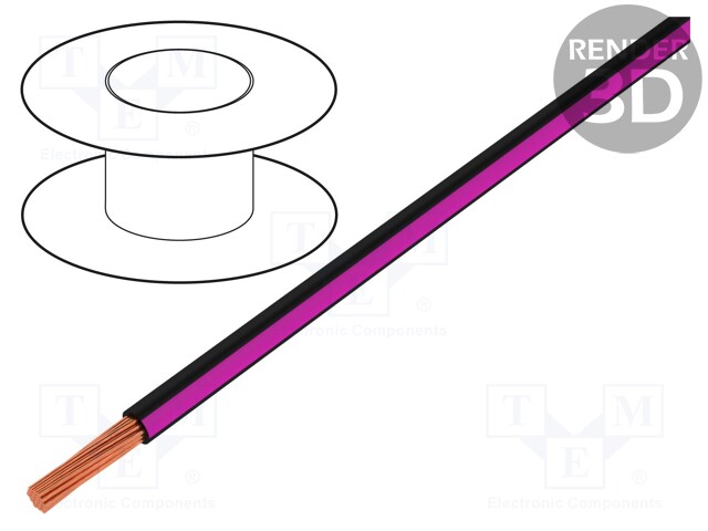 Wire; LgY; stranded; Cu; 1mm2; black-pink; PVC; 300/500V; 100m