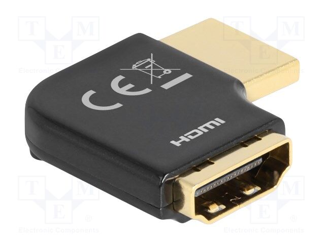 Adapter; HDMI socket,HDMI plug 90° left/right; metal; black