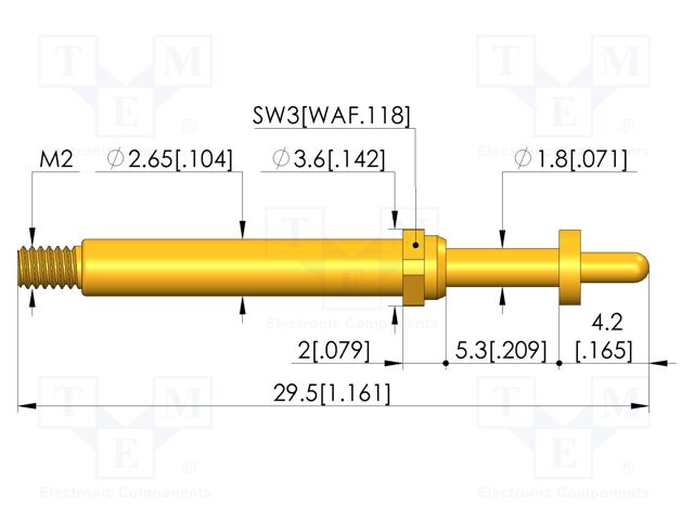 Test needle; Spring compression: 4mm; 5mm; 5A; CuBe; gold-plated