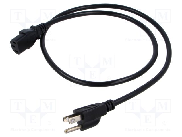 Cable; 3x0.75mm2; IEC C13 female,NEMA 5-15 (B) plug; PVC; 1m