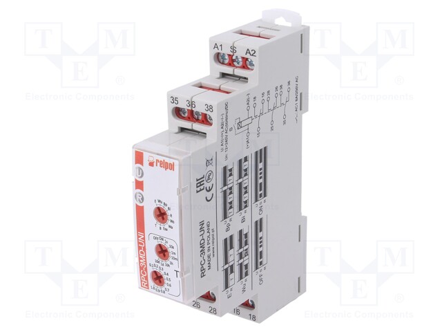 Timer; 0,1s÷10days; 3PDT; 24VDC/8A,250VAC/8A; 12÷240VAC; DIN; IP20