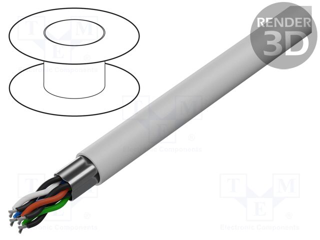 Wire; RS232; 4x2x24AWG; stranded; Cu; Al-PET foil; PVC; grey; 305m