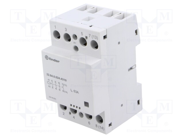 Contactor: 4-pole installation; 63A; 24VAC; 24VDC; NO x4; DIN; IP20