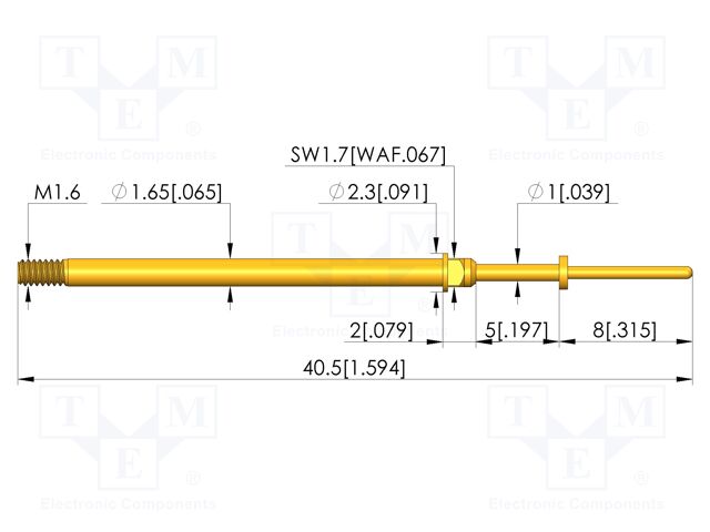 Test needle; Spring compression: 4mm; 5mm; 8A; CuBe; gold-plated