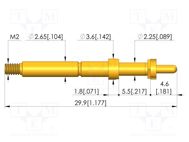 Test needle; Spring compression: 4mm; 5mm; 5A; CuBe; gold-plated