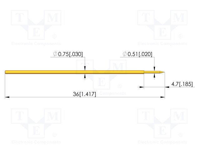 Test needle; Spring compression: 0mm; 0mm; 2A; steel; gold-plated