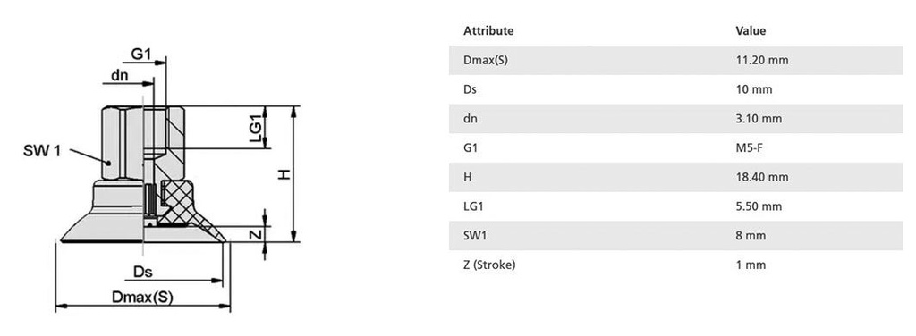 Suction cup; 10mm; 1.8g; M5-F; Shore hardness: 60; 0.07cm3; SUF