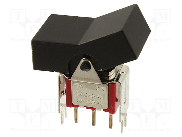 ROCKER; SPDT; ON-ON; 5A/120VAC; 5A/28VDC; black; 300; Leads: for PCB