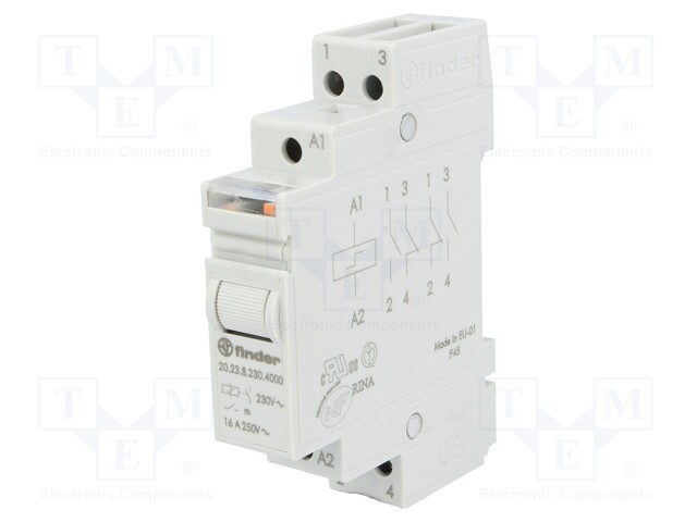 Relay: installation; bistable; NC + NO; 230VAC; Mounting: DIN; 16A