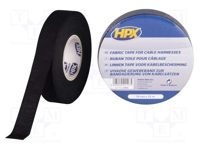 Tape: insulation; W: 19mm; L: 25m; D: 0.18mm; black; rubber; max.105°C