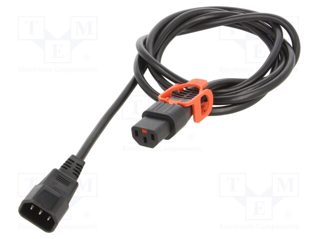 Cable; IEC C13 female,IEC C14 male; 2m; with IEC LOCK+ locking