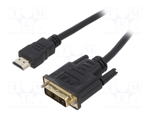 Cable; DVI-D (18+1) plug,HDMI plug; 7.5m; black; 30AWG