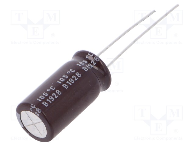 Capacitor: electrolytic; THT; 10uF; 250VDC; Ø10x20mm; Pitch: 5mm