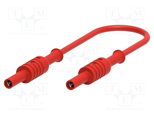 Test lead; 12A; banana socket 4mm,both sides; Len: 0.25m; red