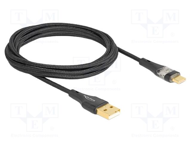 Cable; USB 2.0; USB A plug,USB C plug; 2m; black; 22AWG,30AWG