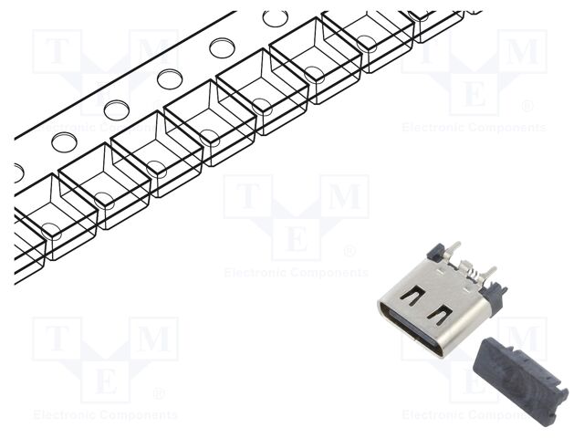 Connector: USB C; socket; SMT; PIN: 16; vertical; top board mount