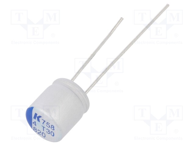 Capacitor: polymer; 820uF; 4VDC; ESR: 15mΩ; A758; THT; ±20%; 5000h