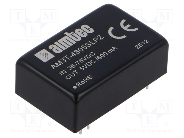 Converter: DC/DC; 3W; Uin: 36÷75V; Uout: 5VDC; Iout: 600mA; DIP24; THT