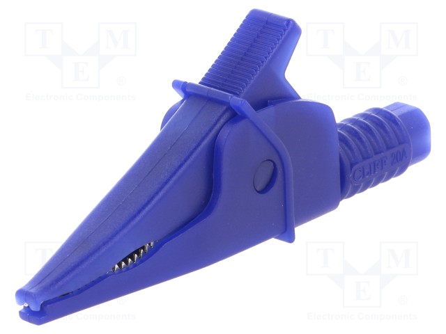 Crocodile clip; 20A; blue; max.39mm; 1kV; Connection: 4mm socket