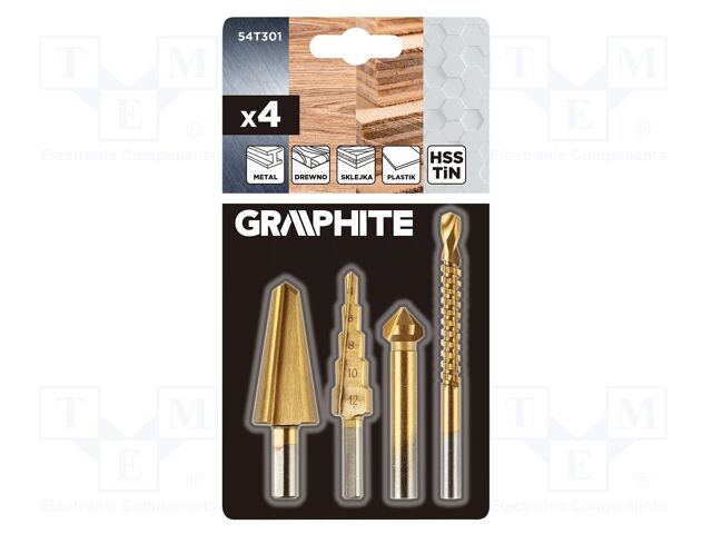 Drill set; step,conical; Ø: 4÷12mm; 4pcs.