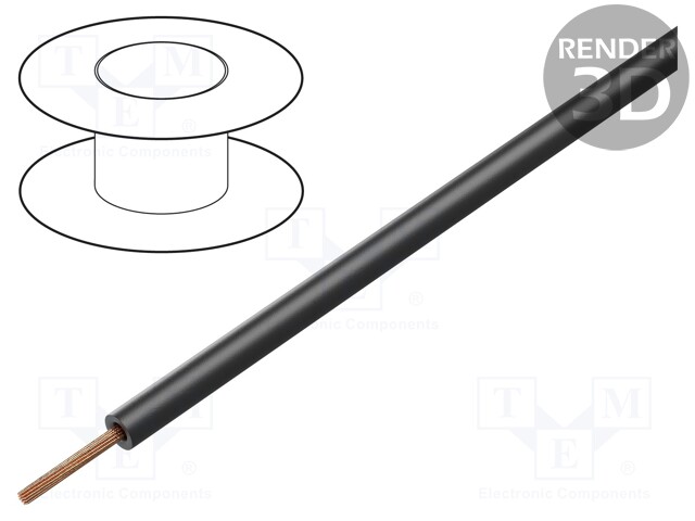 Wire; stranded; Cu; 0.25mm2; black; PVC; 100V; 25m; Class: 5