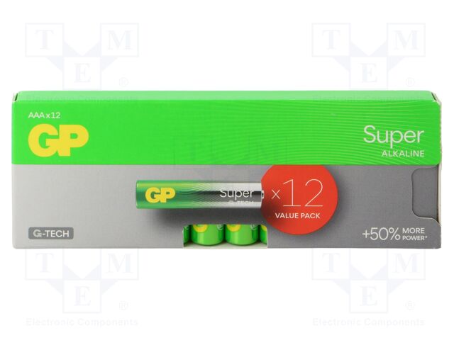 Battery: alkaline; AAA; 1.5V; non-rechargeable; 12pcs.