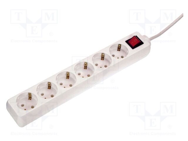 Extension lead; 3G1.5mm2; Sockets: 6; PVC; white; 1.4m; 16A