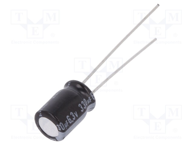 Capacitor: electrolytic; THT; 330uF; 6.3VDC; Ø6.3x9mm; Pitch: 2.5mm