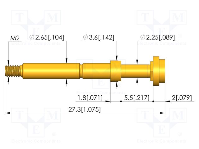 Test needle; Spring compression: 4mm; 5mm; 8A; CuBe; gold-plated
