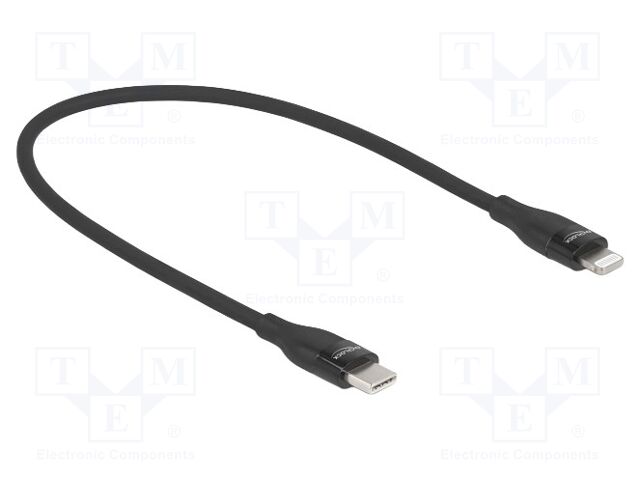 Cable; USB 2.0; Apple Lightning plug,USB C plug; 0.5m; black; Cu