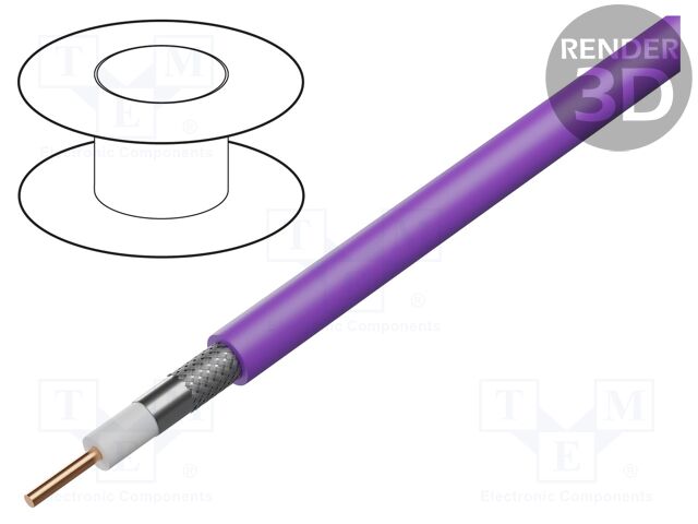 Wire: coaxial; RG59/U; 1x20AWG; wire; Cu; PVC; violet; 305m; CPR: Eca