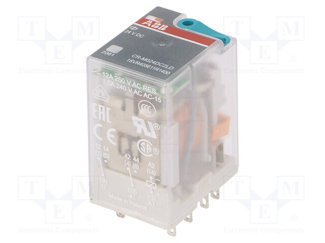 Relay: electromagnetic; DPDT; Ucoil: 24VDC; 12A; max.250VAC