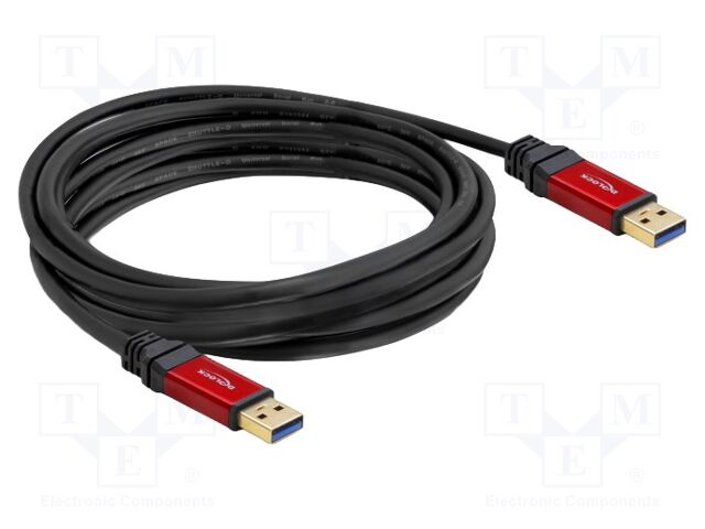 Cable; USB A plug,both sides; gold-plated; 5m; black; Cu; metal