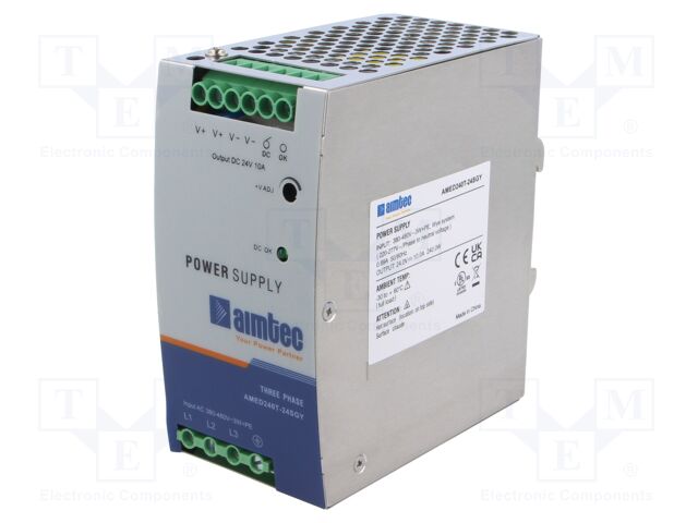 Power supply: switched-mode; for DIN rail; 240W; 24VDC; 10A; 92%