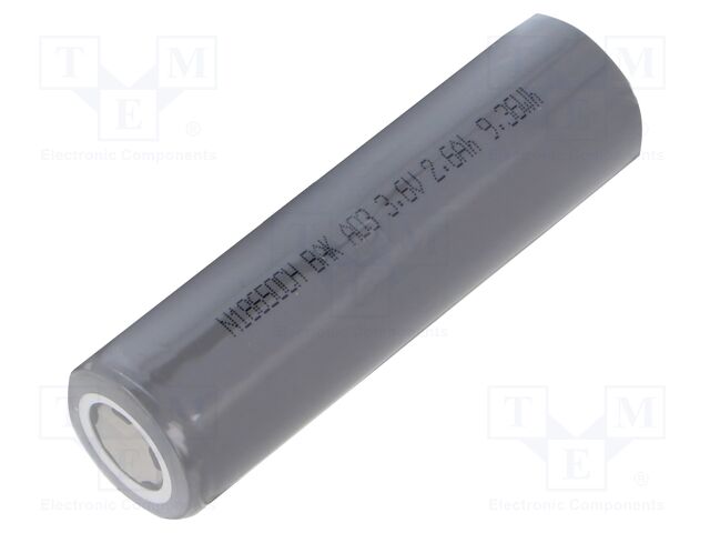Re-battery: Li-Ion; 18650,MR18650; 3.6V; 2600mAh; Ø18.5x65.2mm