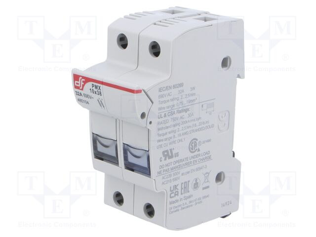 Fuse holder; cylindrical fuses; 10x38mm; Mounting: DIN; 32A; IP20