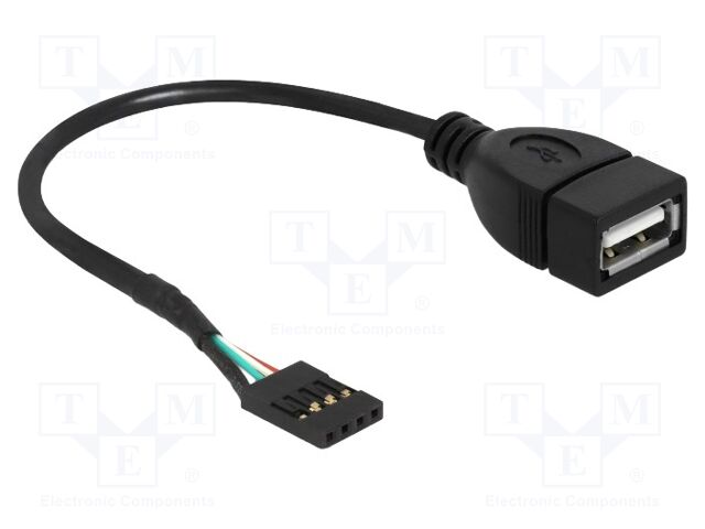 Cable; USB 2.0; USB A socket,4pin pin header; 0.2m; black