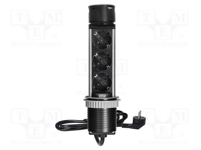 Plug socket strip: furniture; IP20; 3680W; black-silver; 230VAC