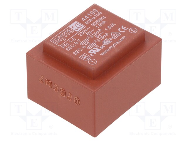 Transformer: encapsulated; 3.2VA; 230VAC; 6V; 6V; 267mA; 267mA