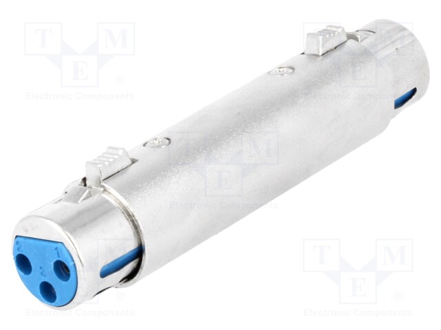 Coupler; XLR female,both sides; PIN: 3; silver; straight