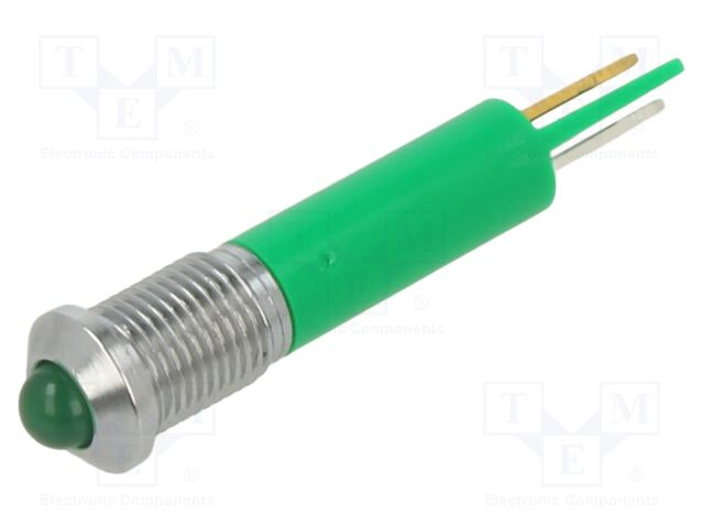 Indicator: LED; prominent; green; Ø8mm; IP67; Q8; brass; ØLED: 5mm