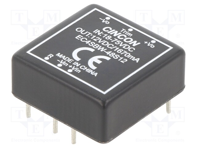 Converter: DC/DC; 20W; Uin: 18÷75V; 12VDC; Iout: 1670mA; 18g; 330kHz